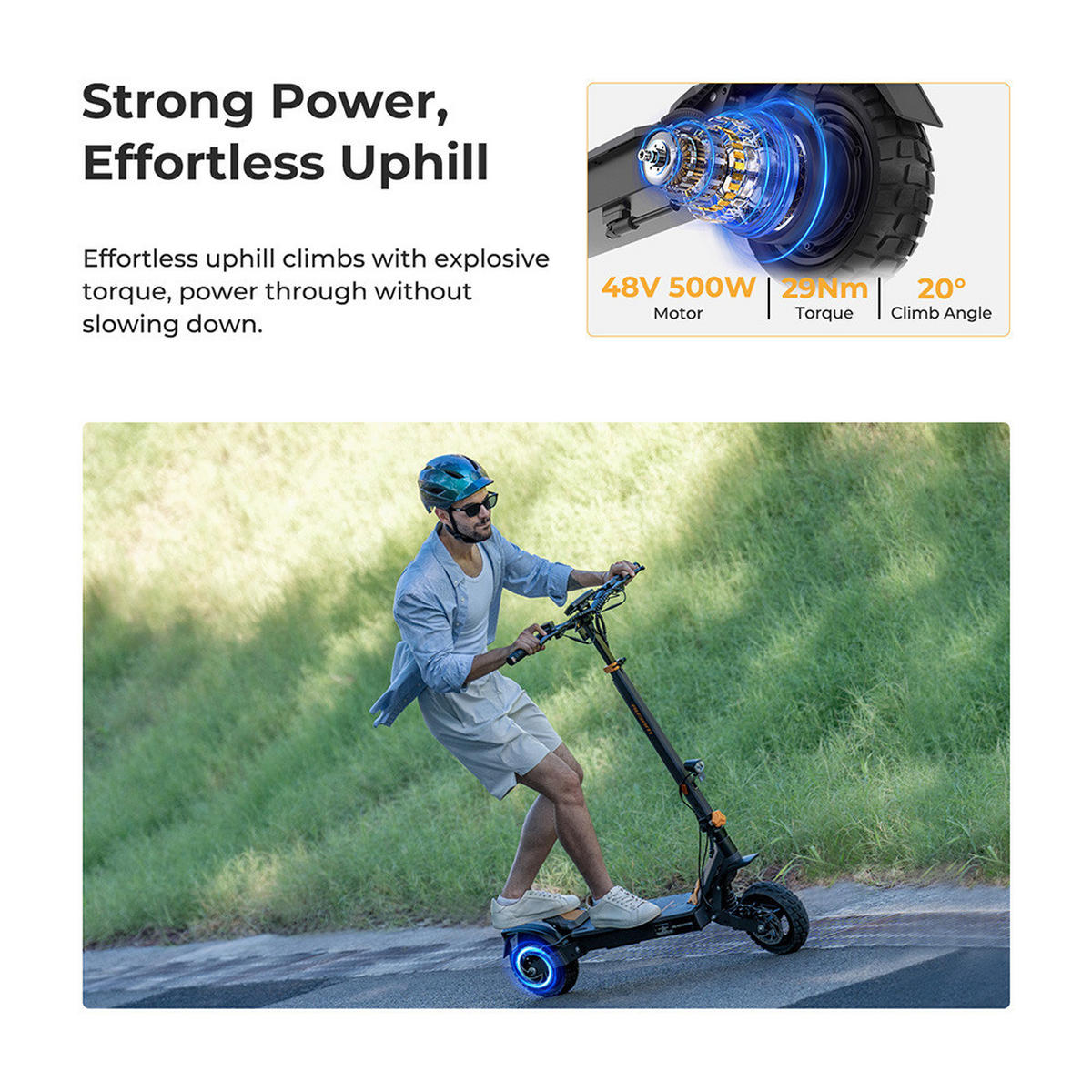 E-SCOOTER Ausom L1 ABE – 930W Spitzenmotor, 20 km/h, 70 km Reichweite ABE-Zulassung (eKFV, P612) - Grau, Metall (59cm)