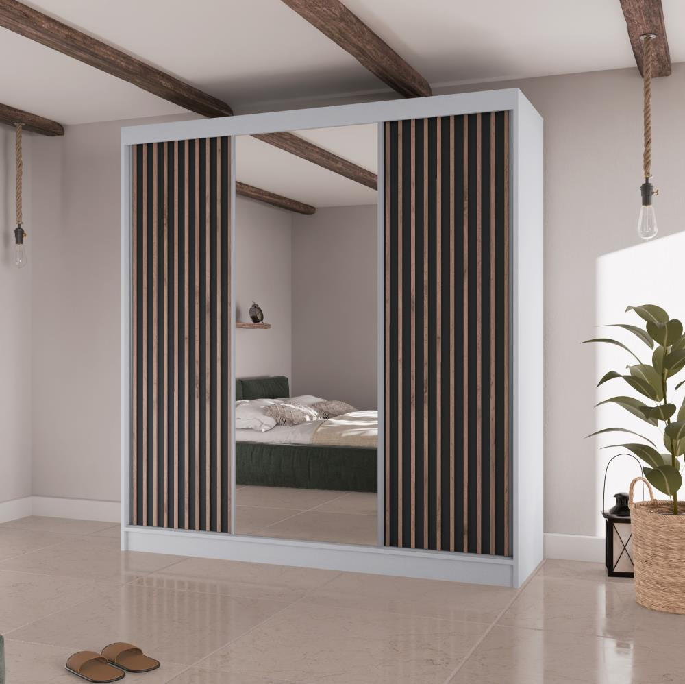 SCHWEBETÜRENSCHRANK Lico II 200/61/215 weiß+schwarz - Schwarz/Weiß, Holzwerkstoff (200/215/61cm) - Beautysofa