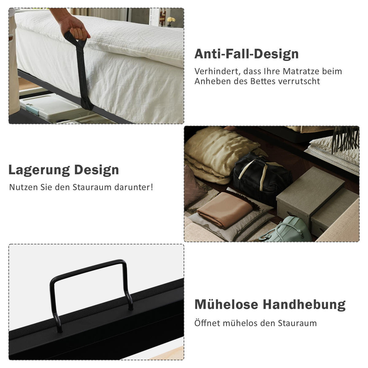 POLSTERBETT 160x200cm Doppelbett Hydraulik-Stauraum Leinen Bezug Grau - Grau, Holz - FLIEKS