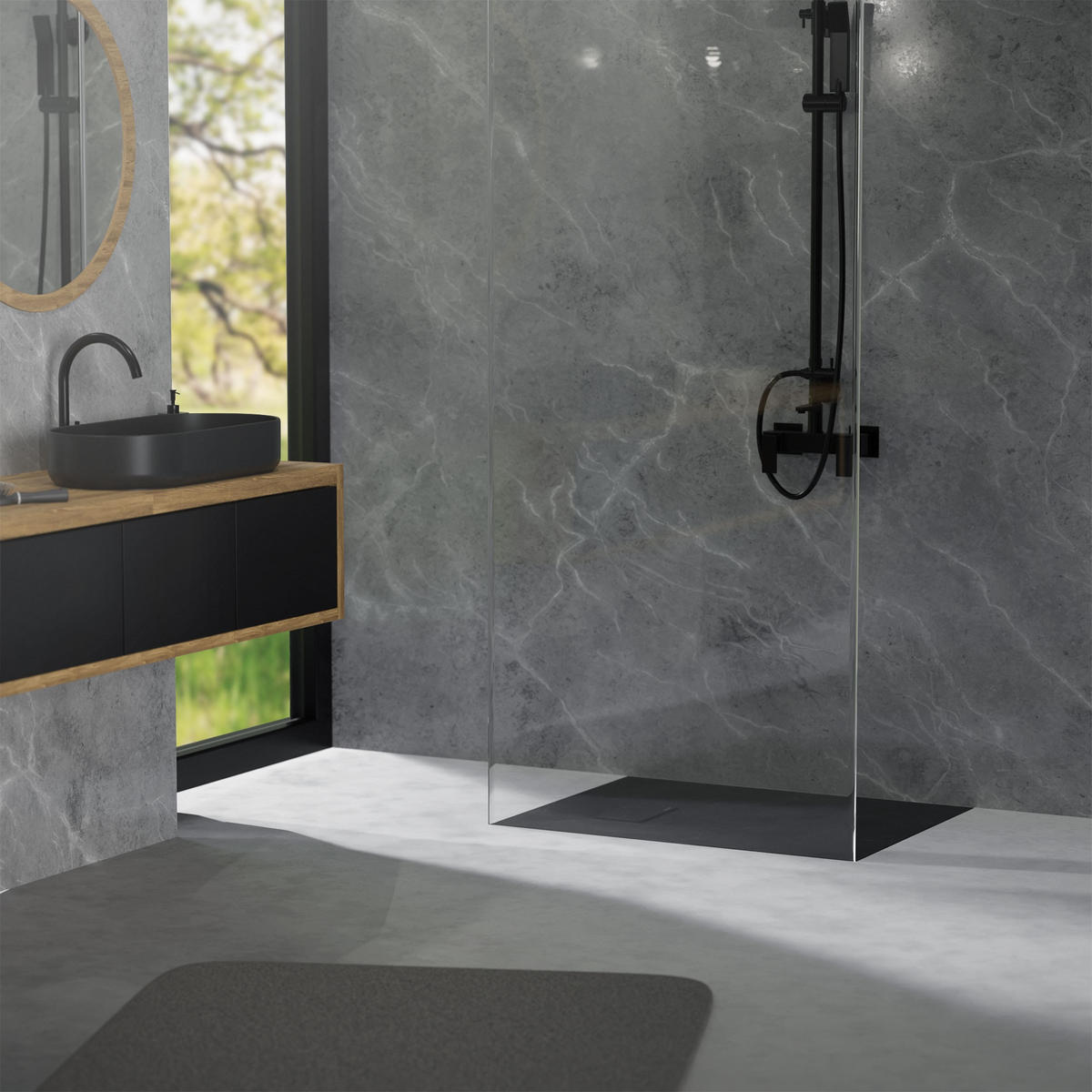 DUSCHWANNE 90x70 cm Schwarz mit Ablaufgarnitur aus SMC - Schwarz, Kunststoff (70/3/90cm) - LuxeBath