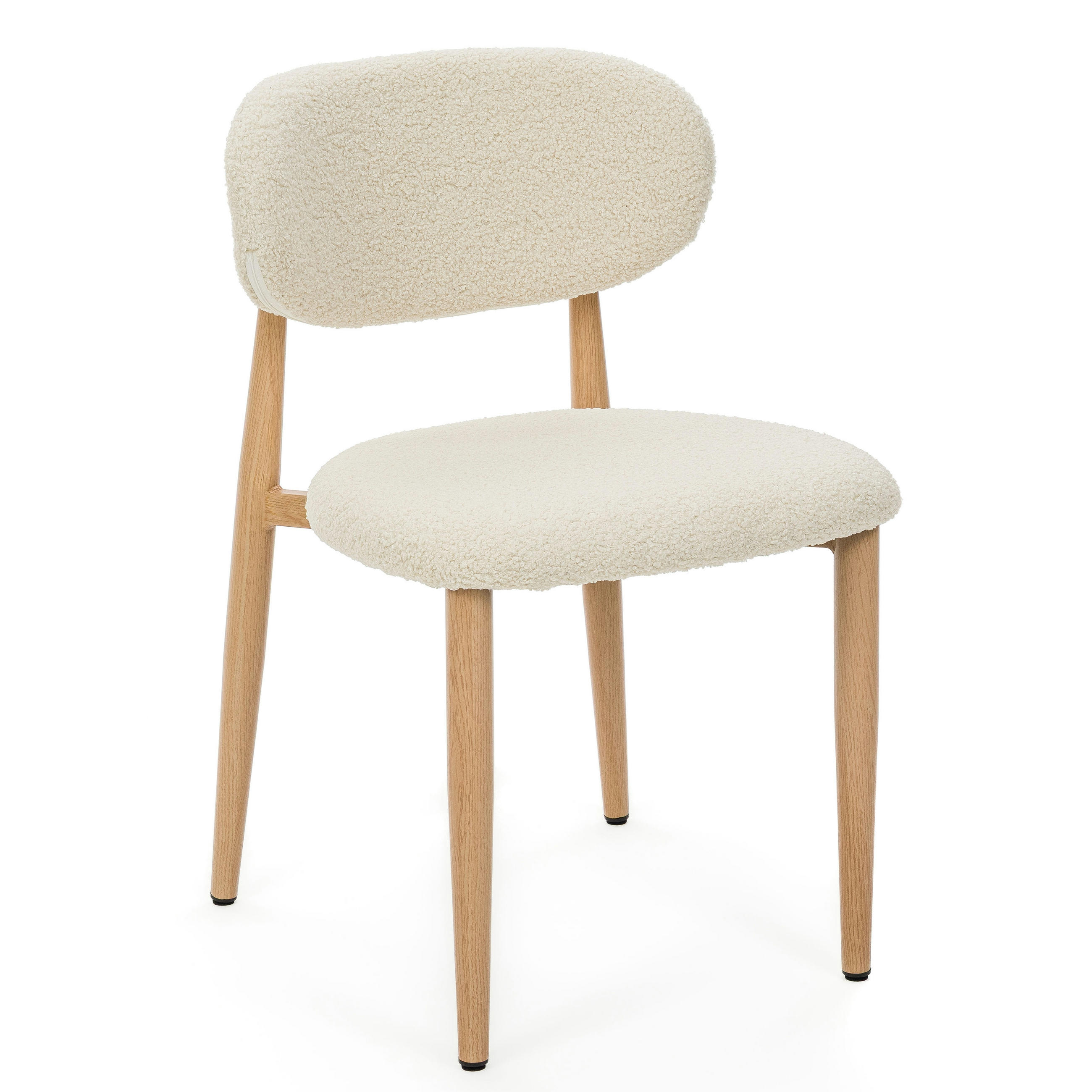 STUHL ALMO gepolstert Beine in Holzoptik - ecru - Boucle - Ecru/Eichefarben, Textil/Metall (47/77/54cm) - NEW HOME