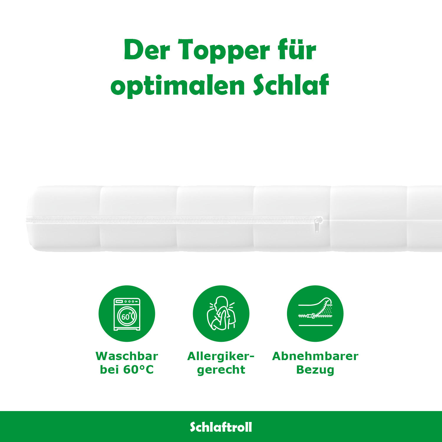 MATRATZENTOPPER orthopädisch 90 x 200 - Weiß, Textil (90/200cm) - Schlaftroll