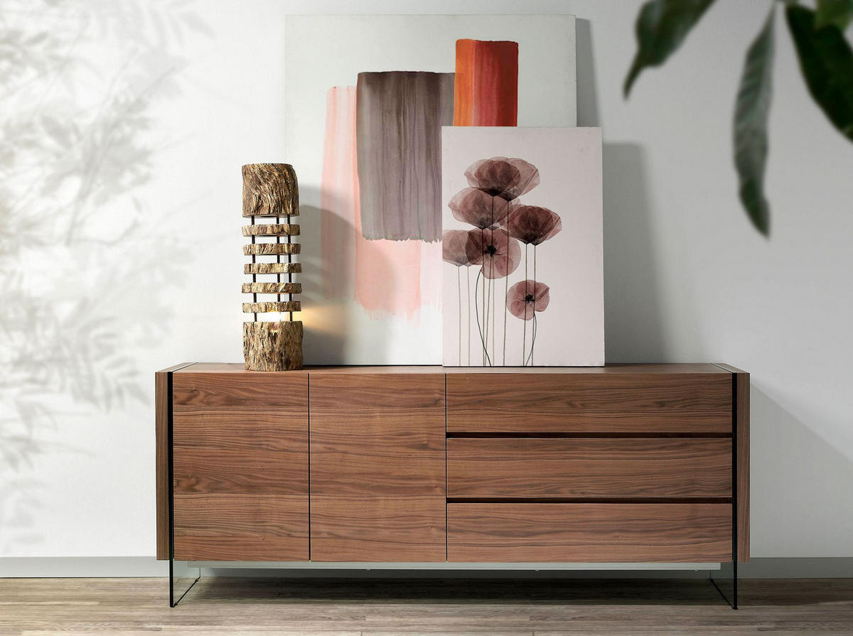 SIDEBOARD Sideboard aus Nussbaum und gehärtetem Glas 188/45/75 cm - Transparent/Walnussfarben, Glas/Holz (188/75/45cm) - ANGEL CERDA