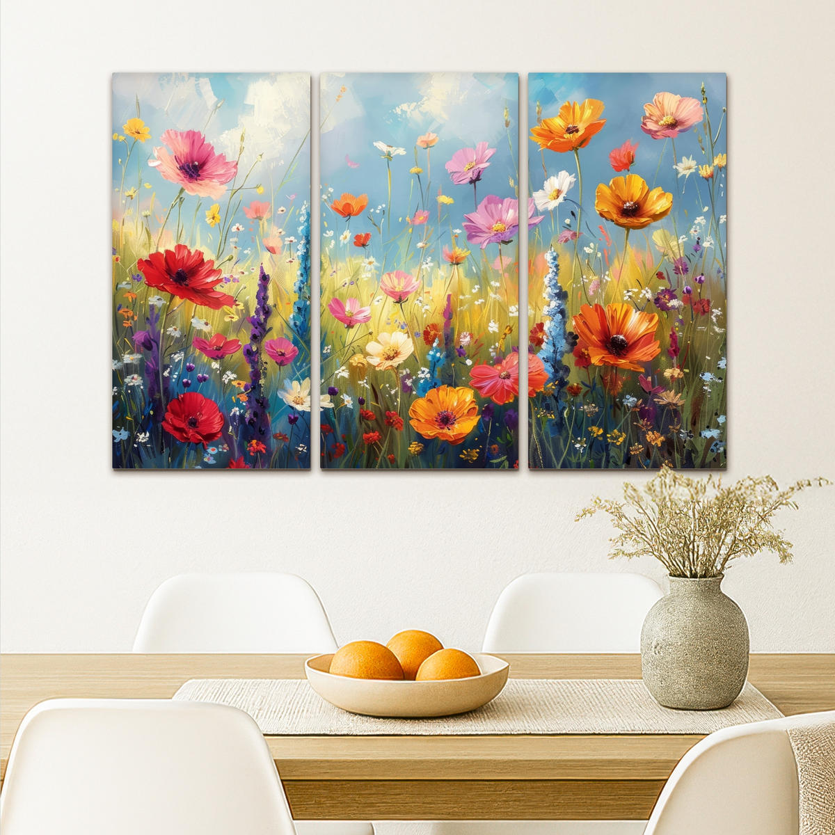 LEINWANDBILD 3er Set Blumen - Frühling - Farbenfroh - Sommerlich 90x60 cm - Orange, Textil (90/60cm) - MuchoWow