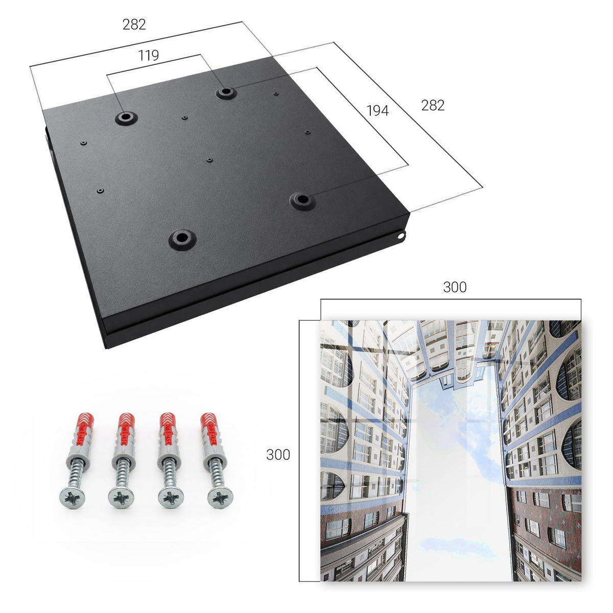SCHLÜSSELBOX Schwarz 30x30 cm- Türöffnung nach rechts - Moderne Architektur - Weiß, Metall (30/30/5cm) - TULUP