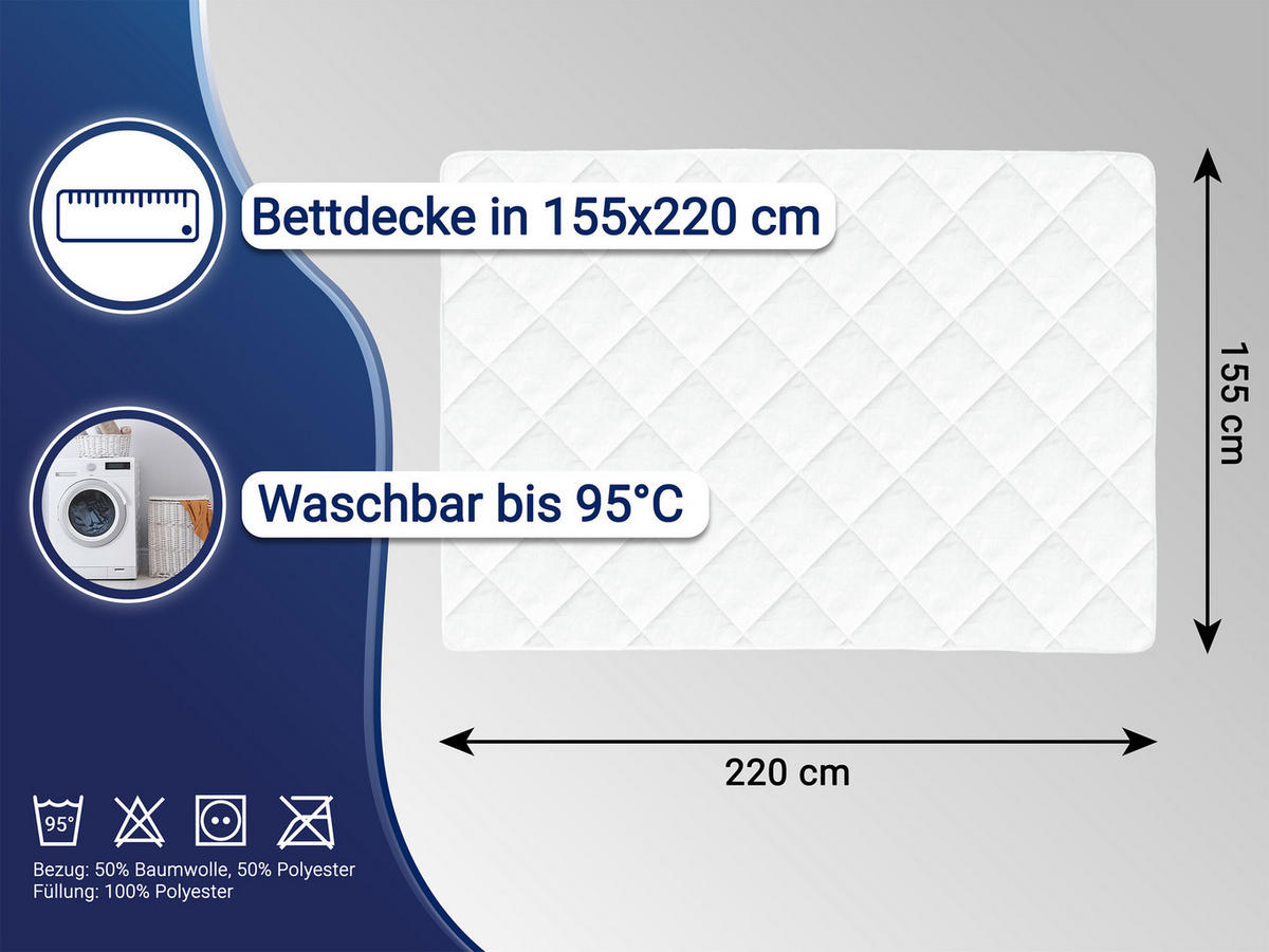 BETTDECKE, 155x220 cm, 50% Polyester, 50% Baumwolle, Weiß - Weiß, Textil (155/220cm) - Zollner