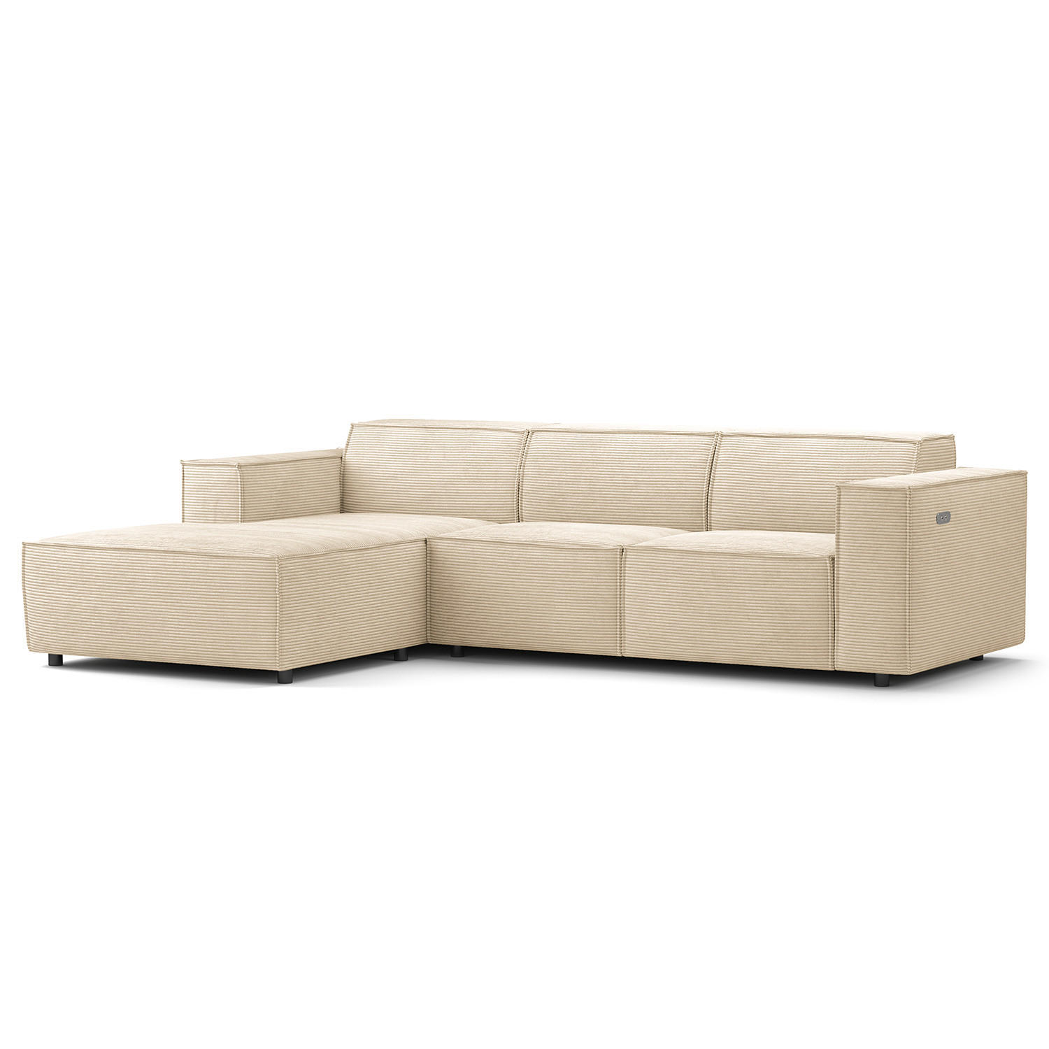 ECKSOFA mit Longchair - Beige/Schwarz, Kunststoff/Textil (260/177cm) - home24