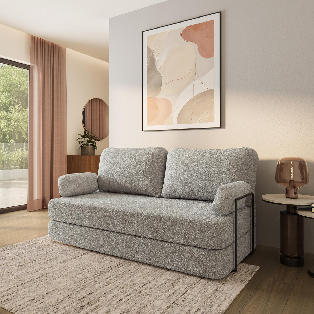POHOVKA z pěny NIKSI s kovovým rámem Buklé látka Světle šedá - světle šedá, textil (170/86/80cm) - MASSENO