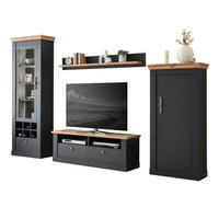 WOHNWAND 4-teilig grau, Eiche Wotan, Landhaus 299 x 201 cm, Wohnkombination mit Soft-Close - Silberfarben/Eiche Wotan, Glas/Holzwerkstoff (299/201/45cm) - Furn.Design
