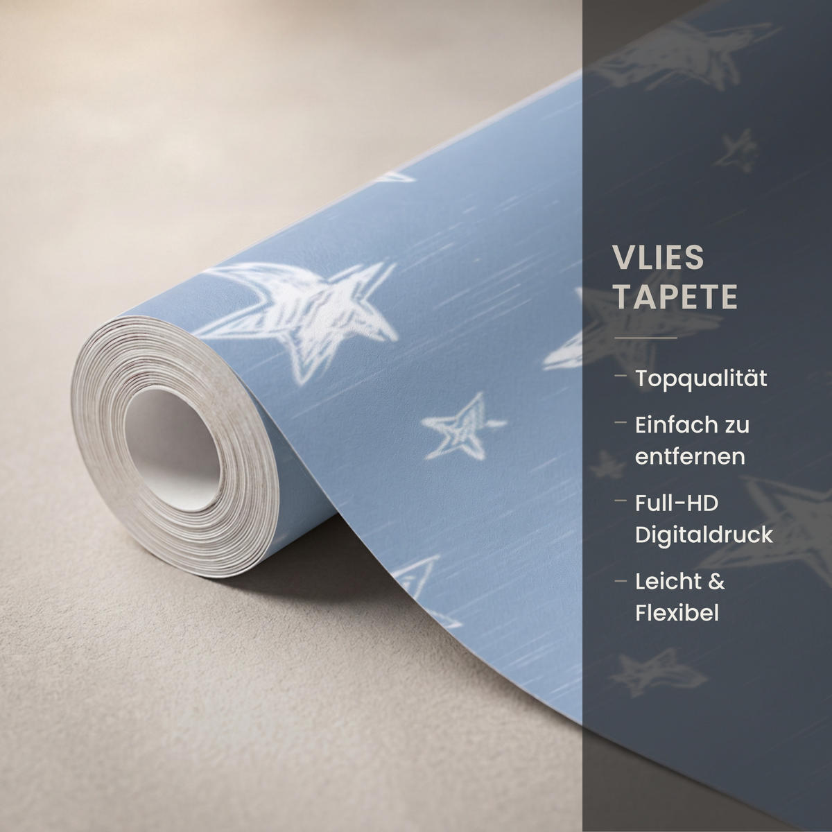 KINDERTAPETE - Sterne - Muster - Blau - 280x220 cm - Hellblau, Papier (280/220cm) - OnlyWow