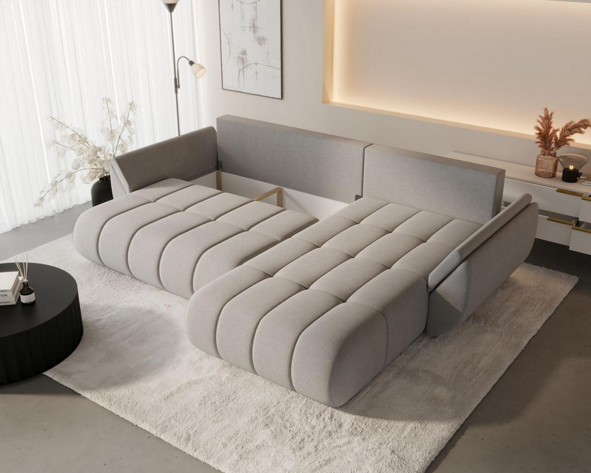 ECKSOFA SYDNEY PREMIUM rechts dunkelrosa Velours Monolith 62 - Schlaffunktion, Bettkasten - Pink, Textil (280/185cm) - Cornero