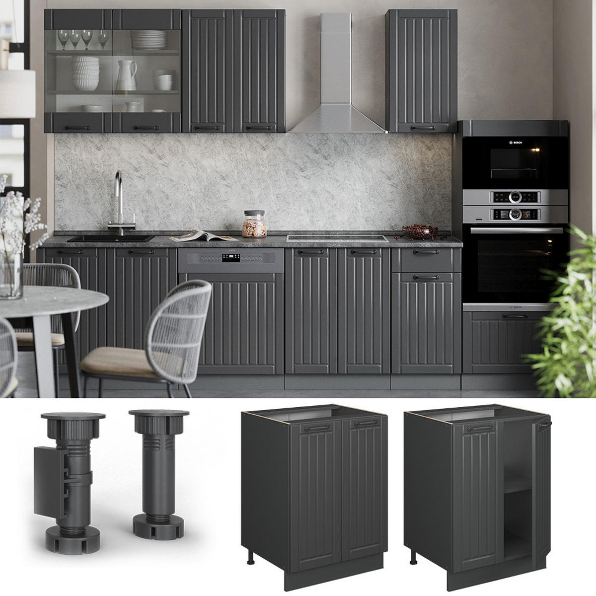 SPODNÍ SKŘÍŇKA KUCHYŇSKÉ LINKY Fame-Line Tmavě šedá - tmavě šedá/antracitová, kompozitní dřevo (60/82/60cm) - Vicco