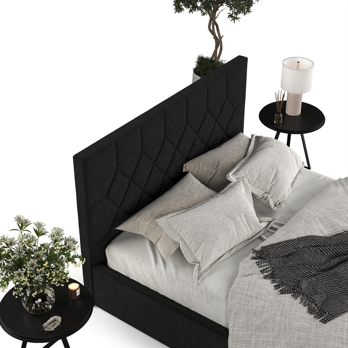 POLSTERBETT Brisa 180/200 cm Schwarz im Inari Stoff - Schwarz/Naturfarben, Holz/Holzwerkstoff (180/200cm) - AltaBeds