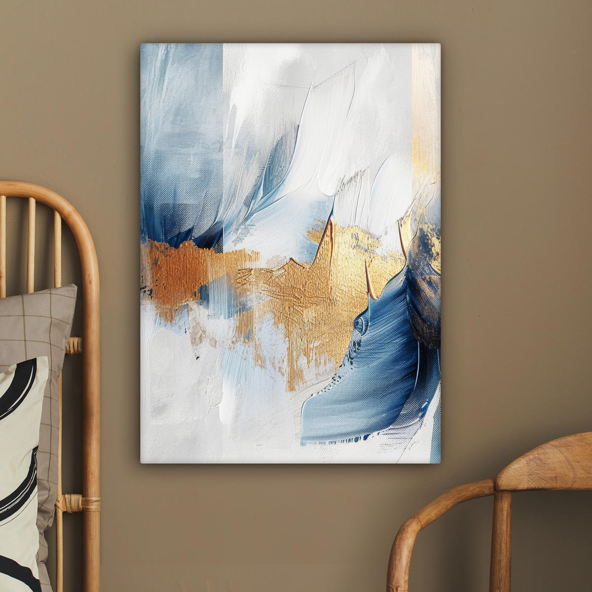 LEINWANDBILD Gold - Blau - Aquarell - Kunst - Modern 60x80 cm - Hellblau, Textil (60/80cm) - MuchoWow