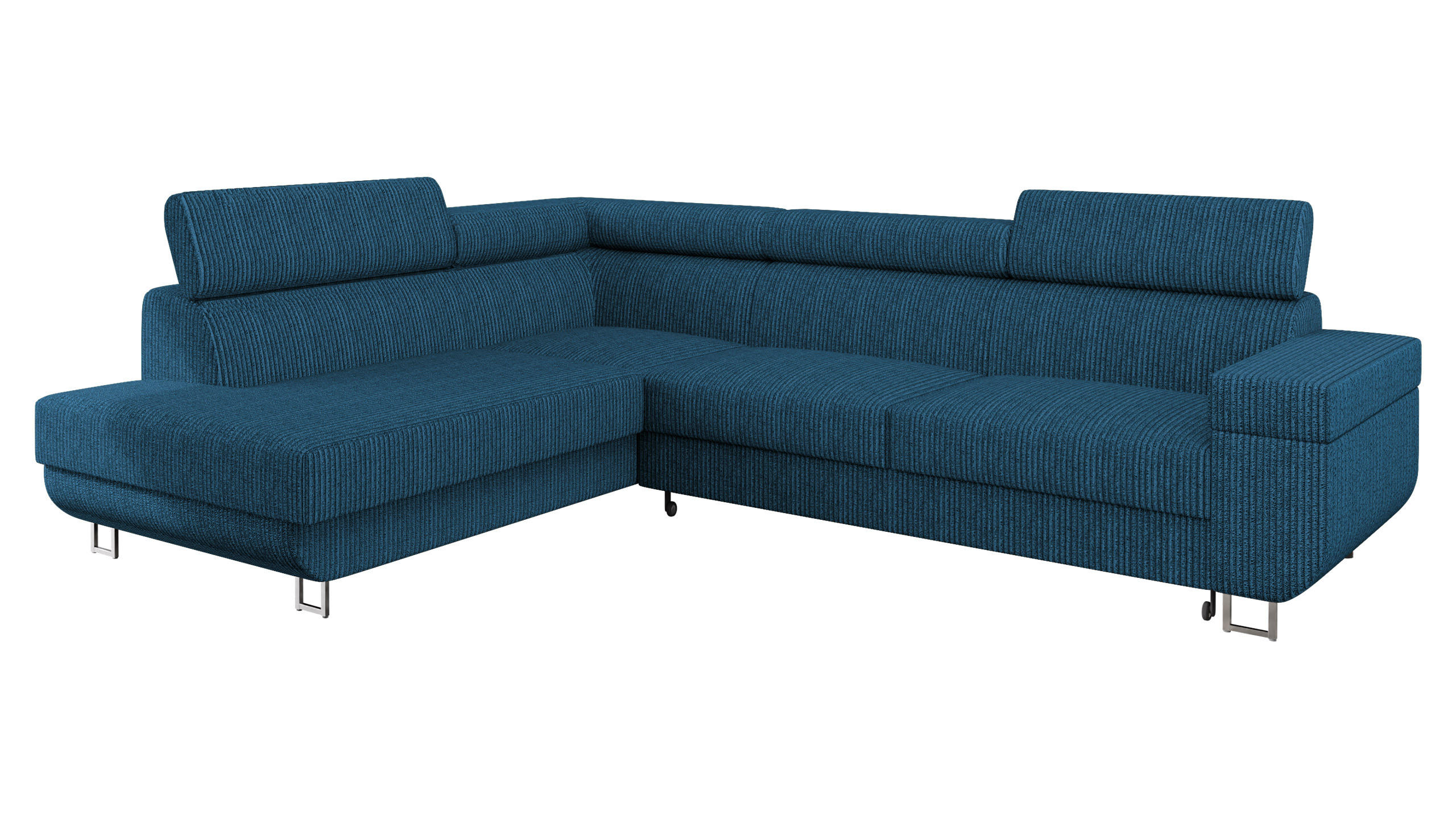 ECKSOFA Fonti Cord, Seite: Links - Blau, Holz/Textil (253/188cm) - MIRJAN24