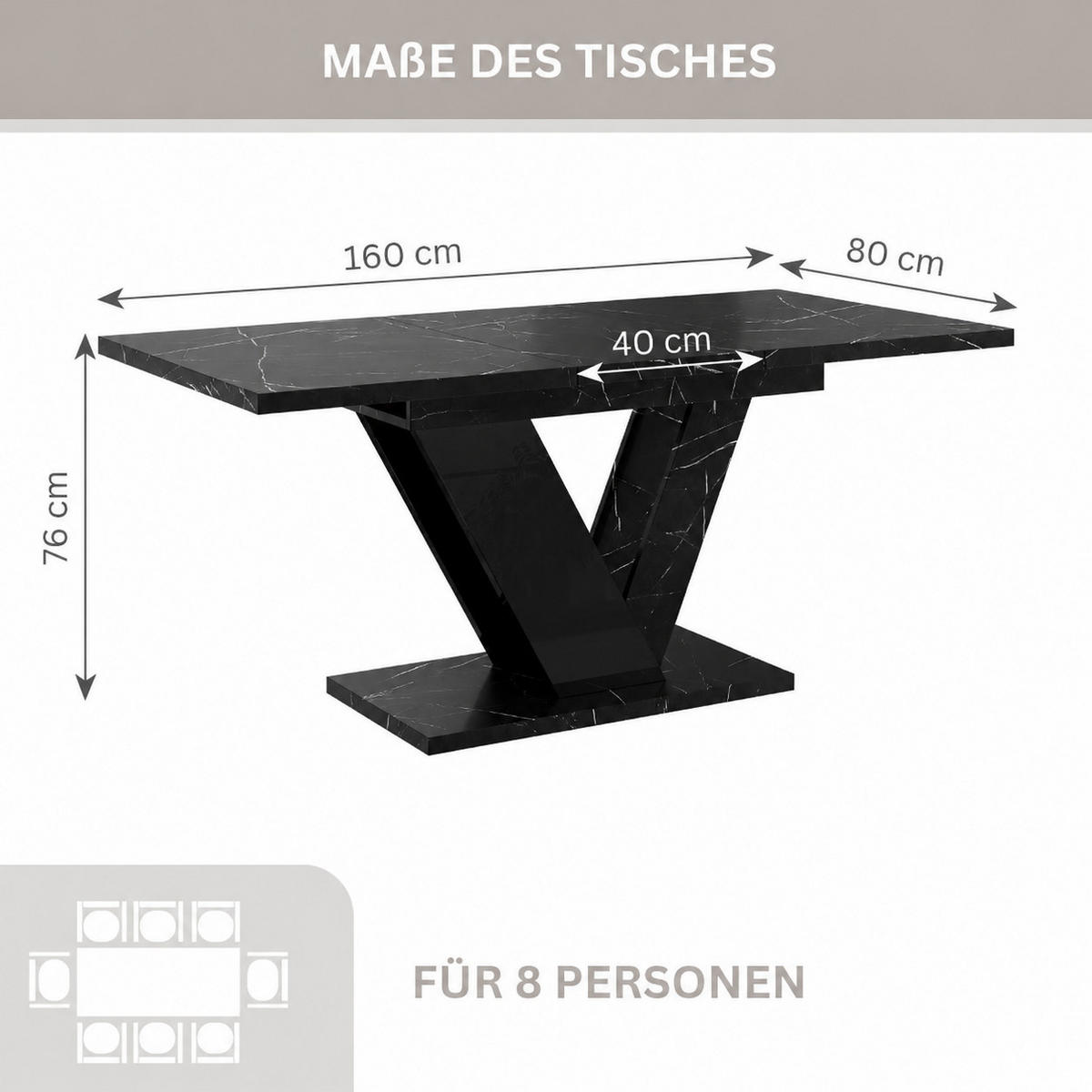 ESSTISCH Ausziehbar 120-160 cm Schwarz Marmor-Optik - Schwarz, Holzwerkstoff (160/80/75cm) - Home Collective