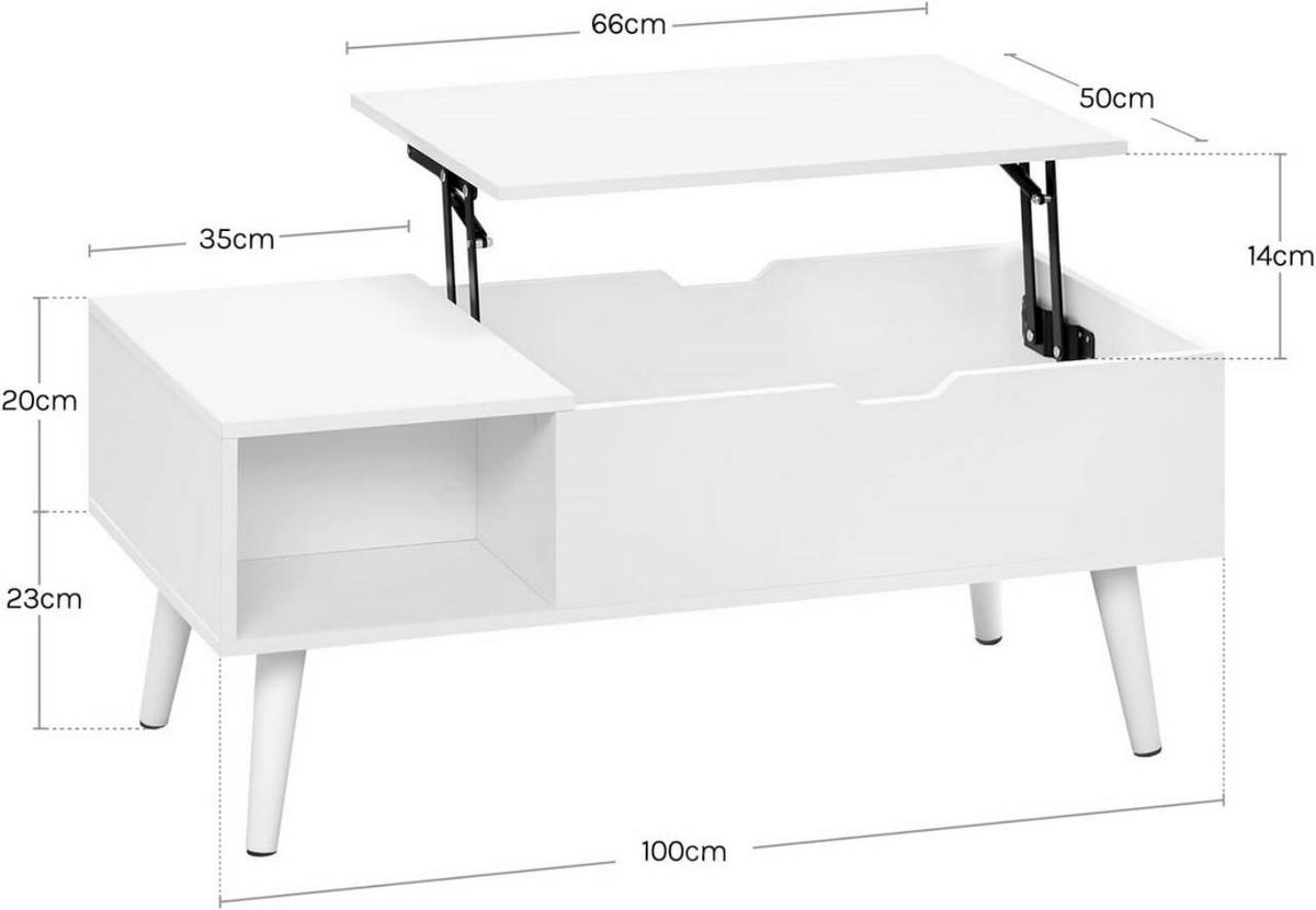 COUCHTISCH höhenverstellbar(47-53 cm), mit Stauraum, Weiß - Weiß, Holzwerkstoff/Metall (50/100/43cm) - Woltu