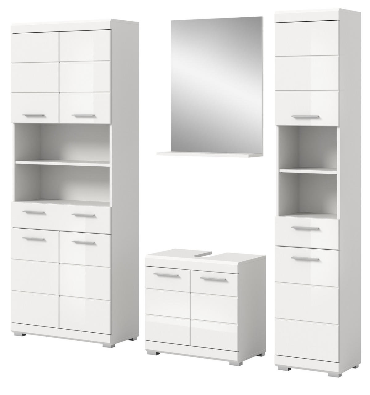 BADMÖBEL-SET weiß Hochglanz 4-teilig 200 cm, Komplettset mit viel Stauraum - Weiß Hochglanz, Glas/Holzwerkstoff (186/191/34cm) - Inn.Furn