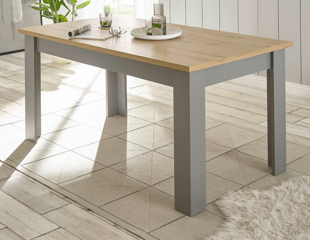 ESSTISCH grau, Artisan Eiche 160 x 90 cm, Küchentisch im Landhaus-Stil - Hellgrau/Eiche Artisan, Holzwerkstoff (160/90/76cm) - Furn.Design