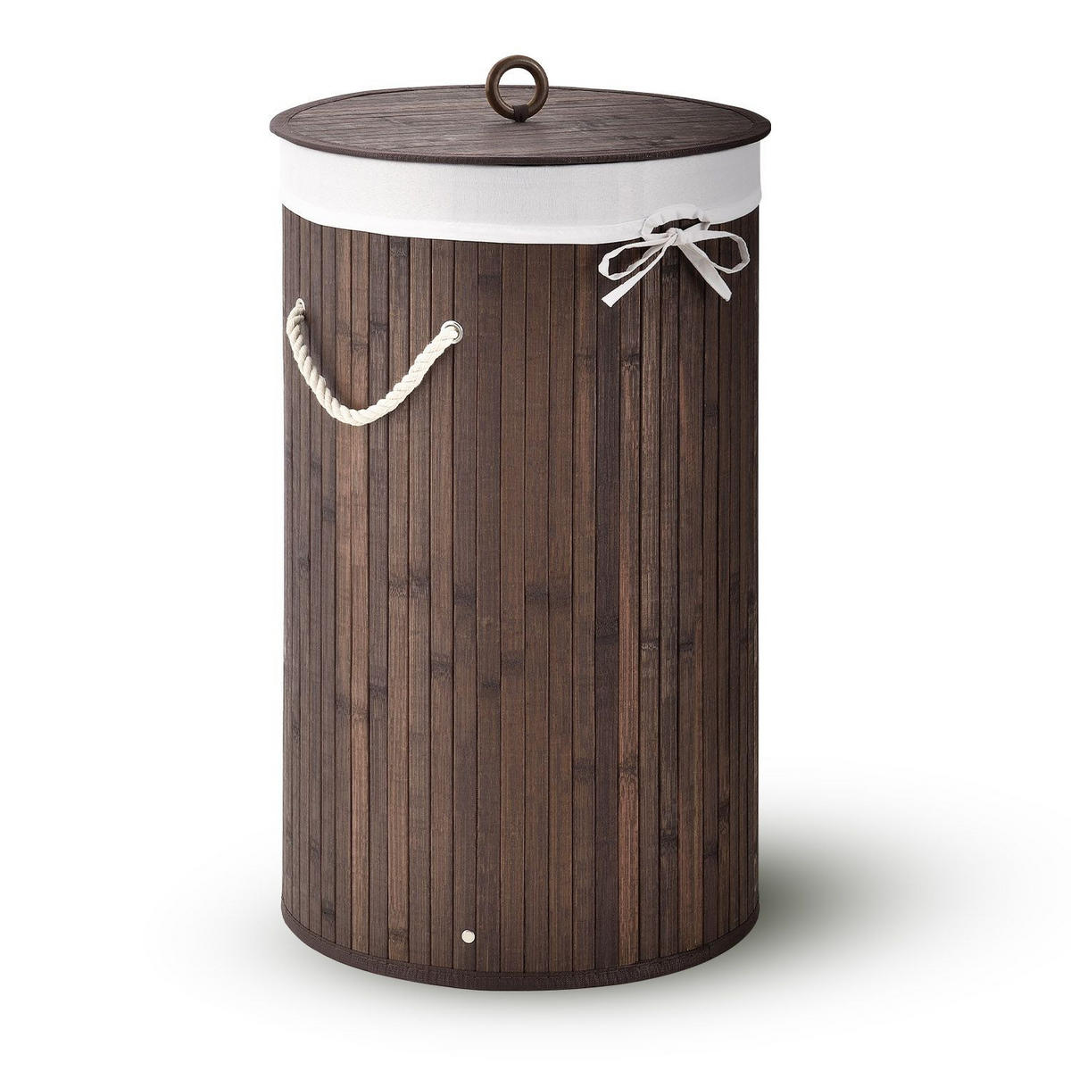 WÄSCHEKORB Curly-Round 55 L natur - Braun, Holz (35/60/35cm) - Juskys