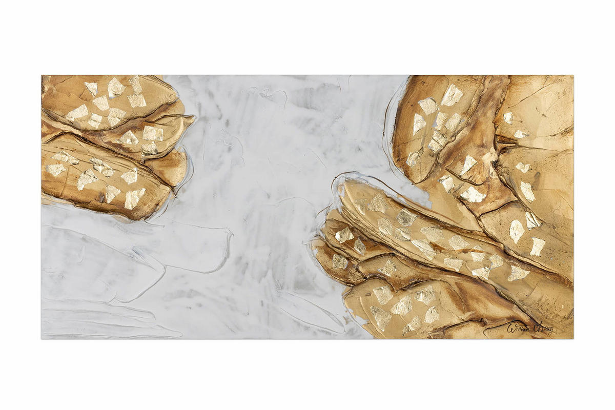 ACRYLBILD HANDGEMALT 100/50 cm - Goldfarben/Weiß, Holz/Textil (100/50cm) - KUNSTLOFT