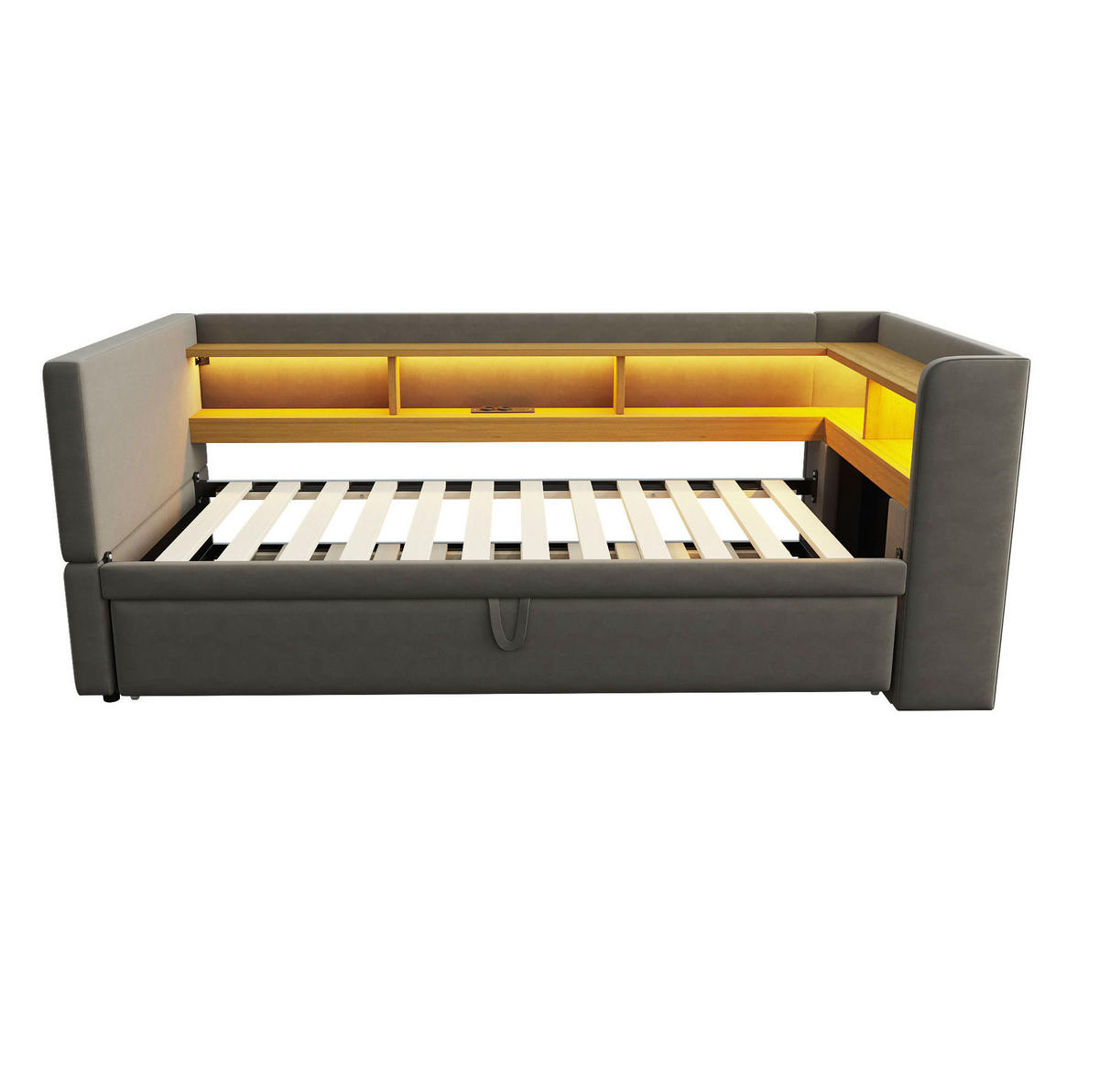 POLSTERBETT mit LED-Beleuchtung 90/190 cm ausziehbar mit Stauraum Dunkelgrau - Dunkelgrau, Textil (90/190cm) - BEAOK