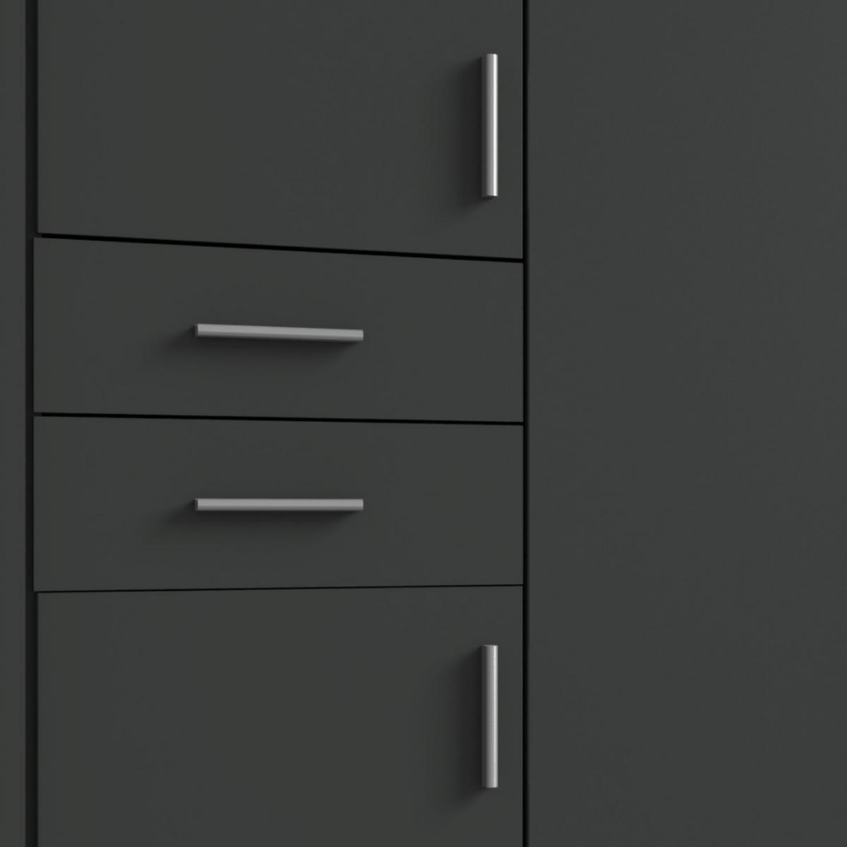 DREHTÜRENSCHRANK Kleiderschrank B228/H210/T58 cm mit Schubkästen & Passepartout & 1 Spiegeltür, Grafit / 22571 - Silberfarben/Graphitfarben, Holzwerkstoff/Kunststoff (228/210/58cm) - luma-home