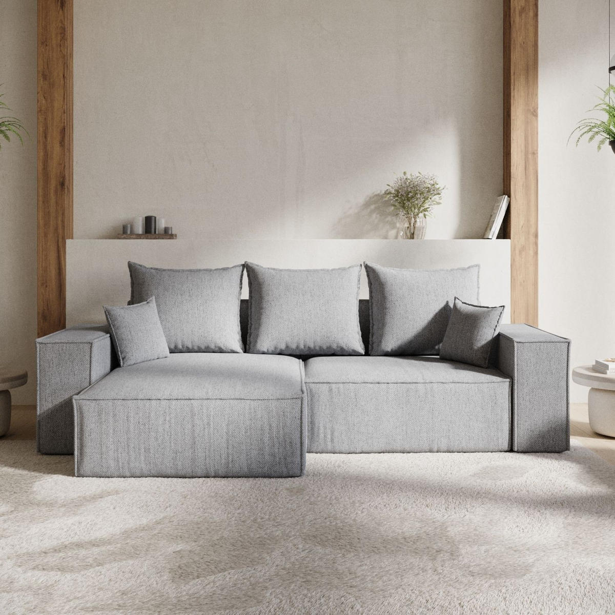 ECKSOFA SENSO mit Schlaffunktion Grau im Neve Stoff - Schwarz/Grau, Holz/Holzwerkstoff (255/148cm) - AltaBeds