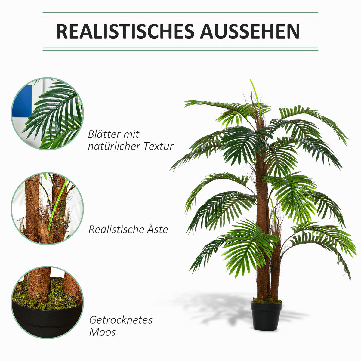 KÜNSTLICHE Pflanzen, Kunststoff, Grün - Grün, Kunststoff (120cm) - Outsunny