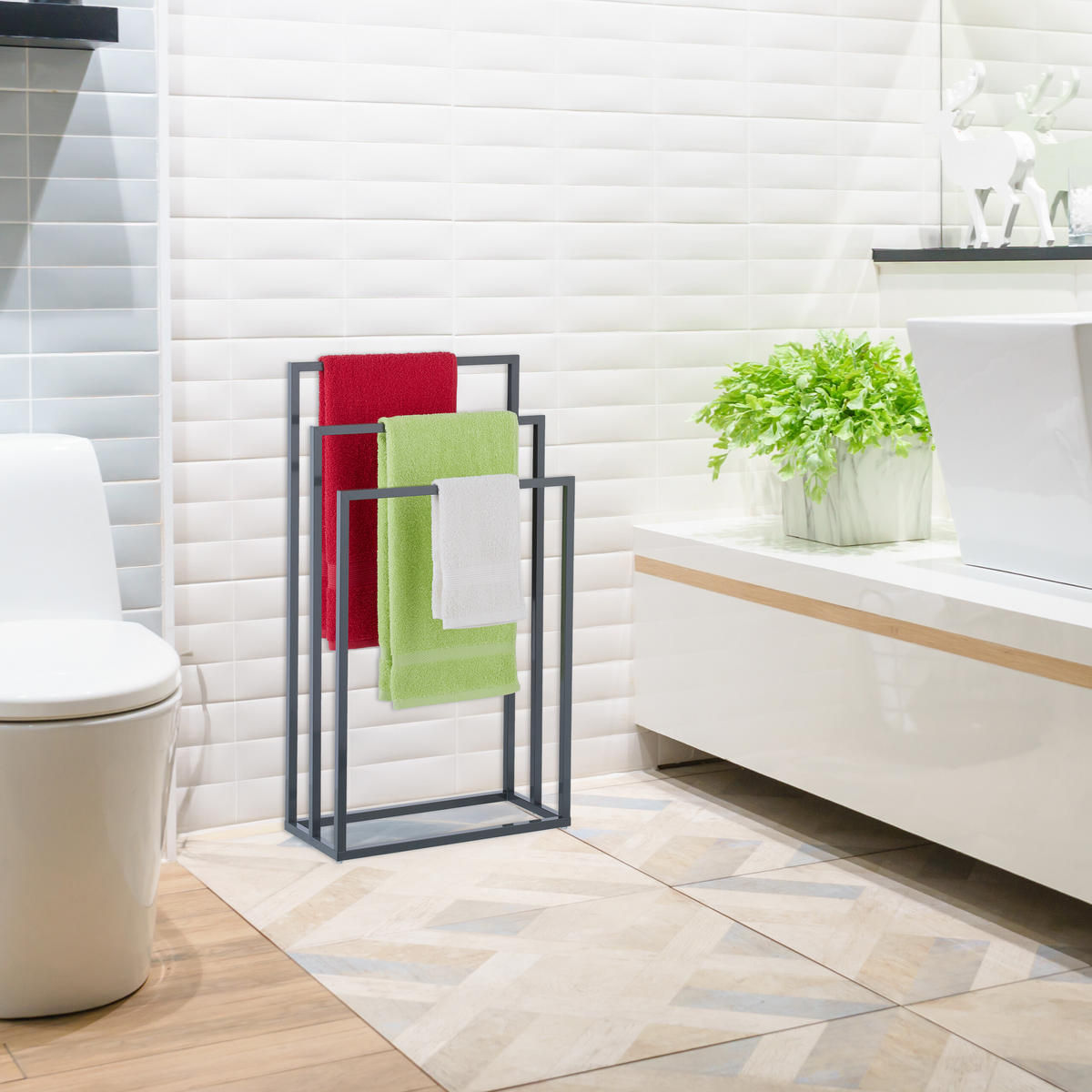 HANDTUCHSTÄNDER - Anthrazit, Metall (46/83/21cm) - Relaxdays
