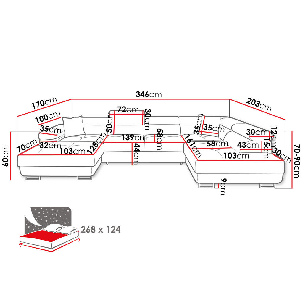 Thumbnail - Mirjan24 Wohnlandschaft, Ecru, Textil, 7-Sitzer, links montierbar,Rechteckig, 346x90x203 cm, Wohnzimmer, Sofas & Couches...