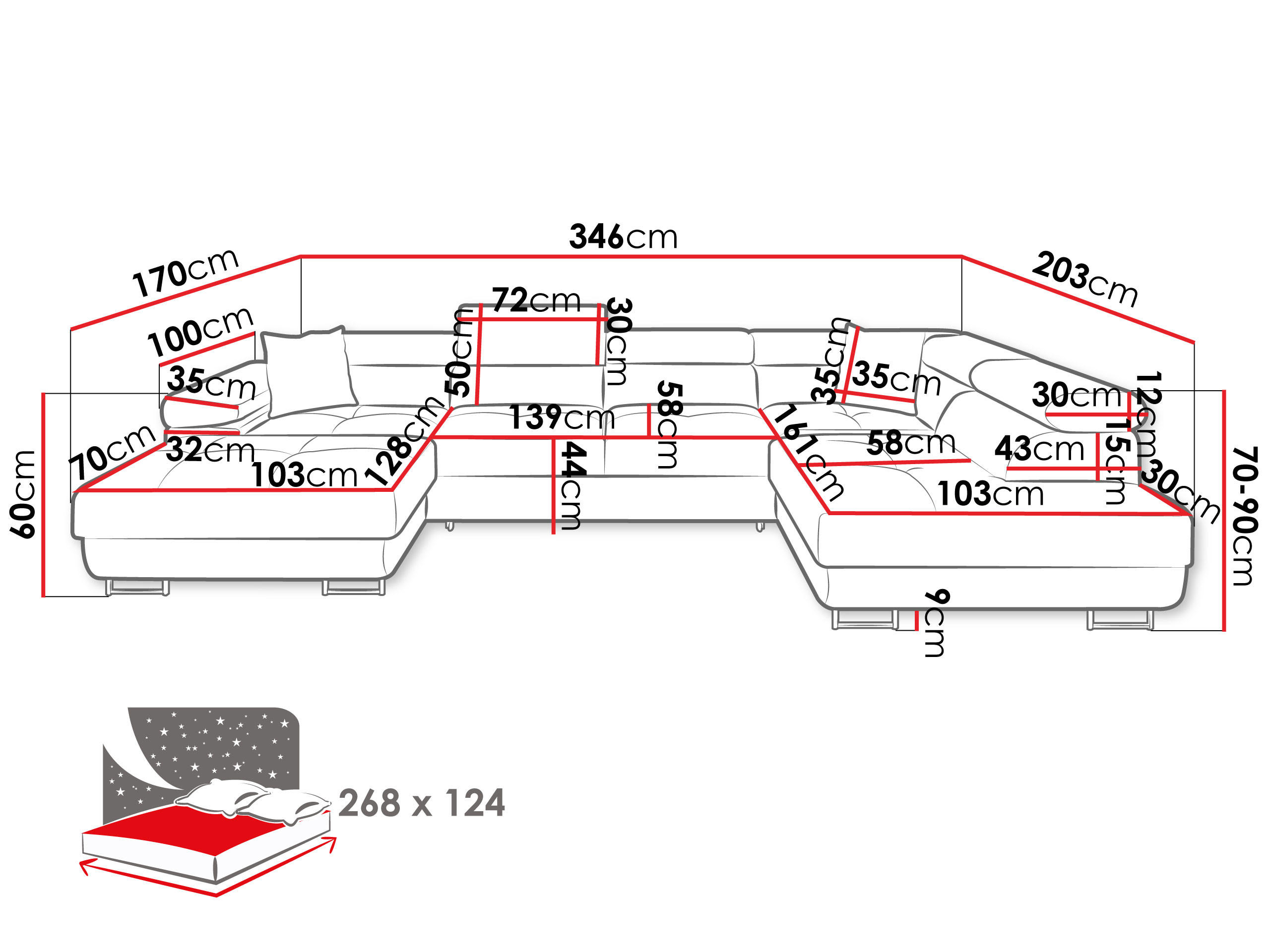 Thumbnail - Mirjan24 Wohnlandschaft, Ecru, Textil, 7-Sitzer, rechts montierbar,Rechteckig, 346x90x203 cm, Wohnzimmer, Sofas & Couche...