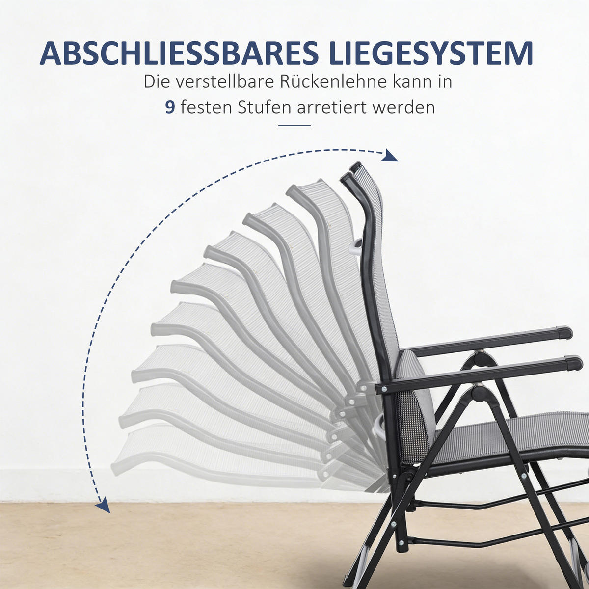 GARTENLIEGE 1 Position verstellbar Textilene Stahl Schwarz+Grau 70 x 65 x 111 cm - Grau, Kunststoff (65/111/70cm) - Outsunny