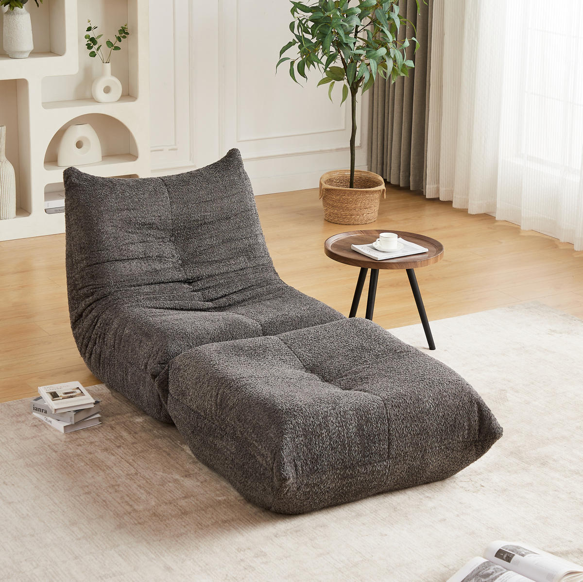 SCHLAFSESSEL mit Fußstütze Chenille Grau - Grau, Kunststoff (94/71/185cm) - Beauniv