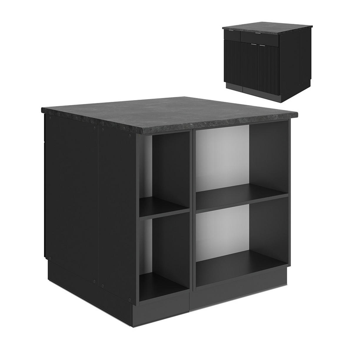 KÜCHENINSEL Fame-Line, Schwarz gestreift, 90 cm mit Schublade, ohne Arbeitsplatte - Anthrazit/Schwarz, Holzwerkstoff (90/82/60cm) - Vicco