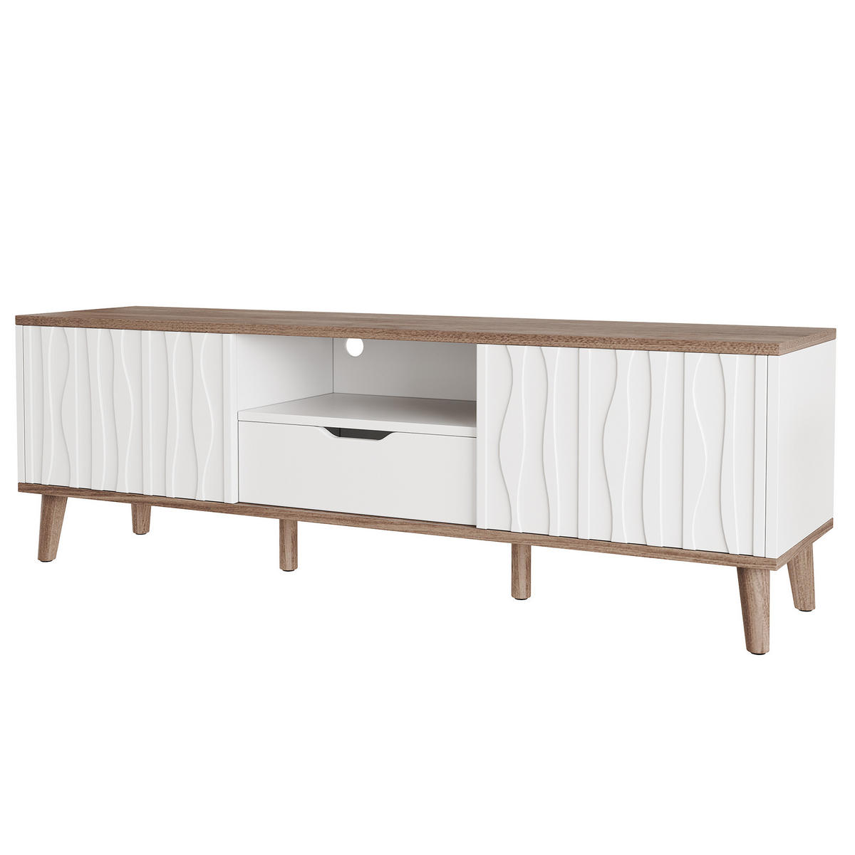 TV-ELEMENT mit LED-Beleuchtung 160 x 40 x 52 cm Weiß Deep Walnut - Weiß, Holzwerkstoff (40/52/160cm) - Beauniv