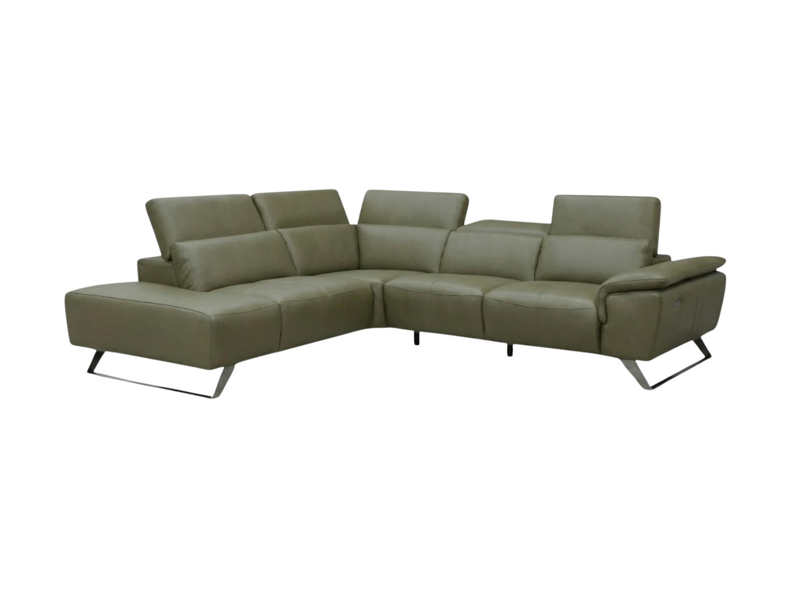 ECKSOFA Predator Echtleder Olivgrün - Olivgrün, Leder/Metall (230/270cm)