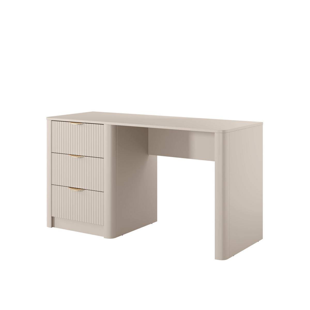 SCHREIBTISCH Flore 140 cm Beige / Gold - mit 3 geriffelten Schubladen - Beige/Gelb, Holz/Holzwerkstoff (55/140/76cm) - Ravio