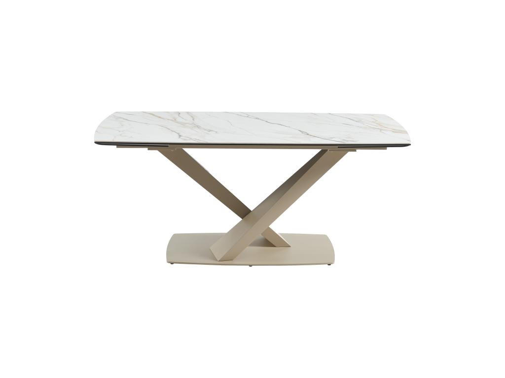 ESSTISCH ausziehbar - 6 bis 10 Personen - Sicherheitsglas, Keramik & Metall - Marmor-Optik Weiß & Beige - MALATA - Beige, Keramik (260/90/76cm) - Vente-Unique