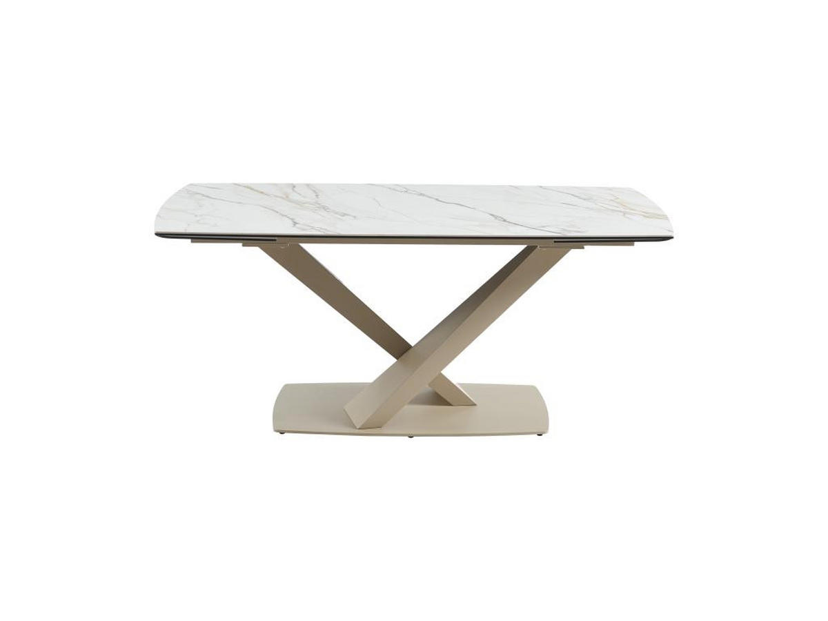 ESSTISCH ausziehbar - 6 bis 10 Personen - Sicherheitsglas, Keramik & Metall - Marmor-Optik Weiß & Beige - MALATA - Beige, Keramik (260/90/76cm) - Vente-Unique