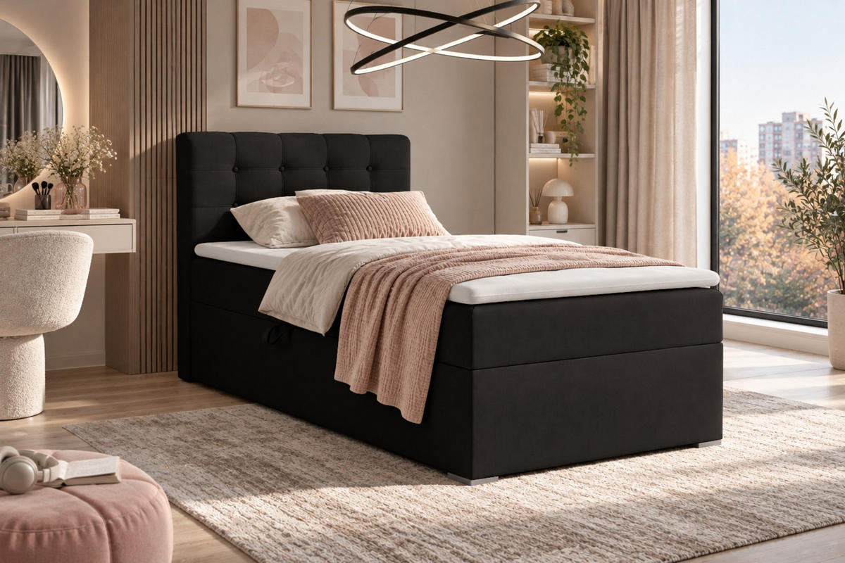 BOXBETT JUNG 3 90/200 Schwarz H4 Öffnung rechts - Schwarz, Holz/Holzwerkstoff (90/200cm) - Deine Möbel 24