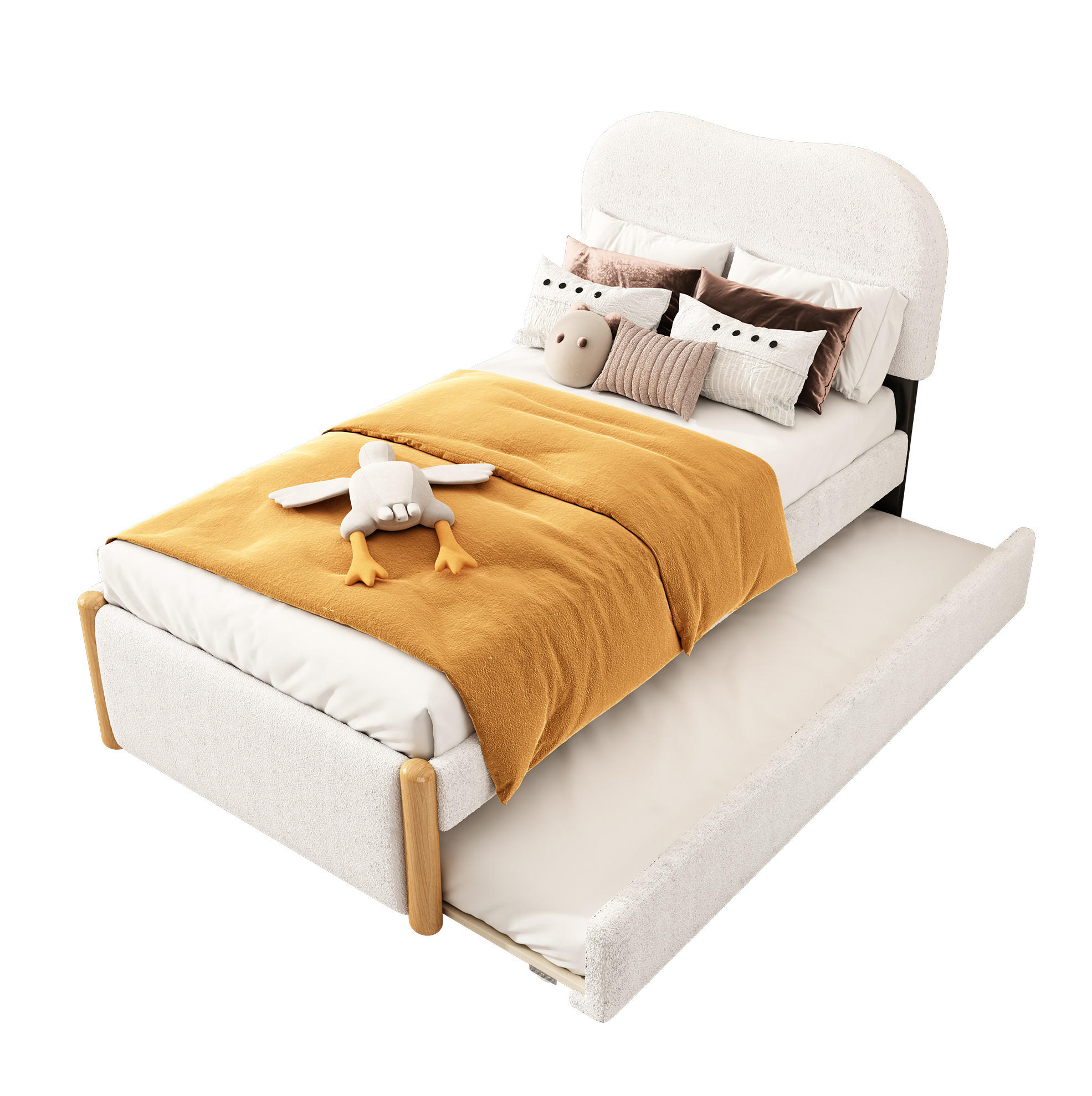 POLSTERBETT aus Plüsch und MDF 90x200 cm Weiß mit ausziehbarem Rollbett und minimalistischer Optik - Weiß, Textil (90/200cm) - Modfu