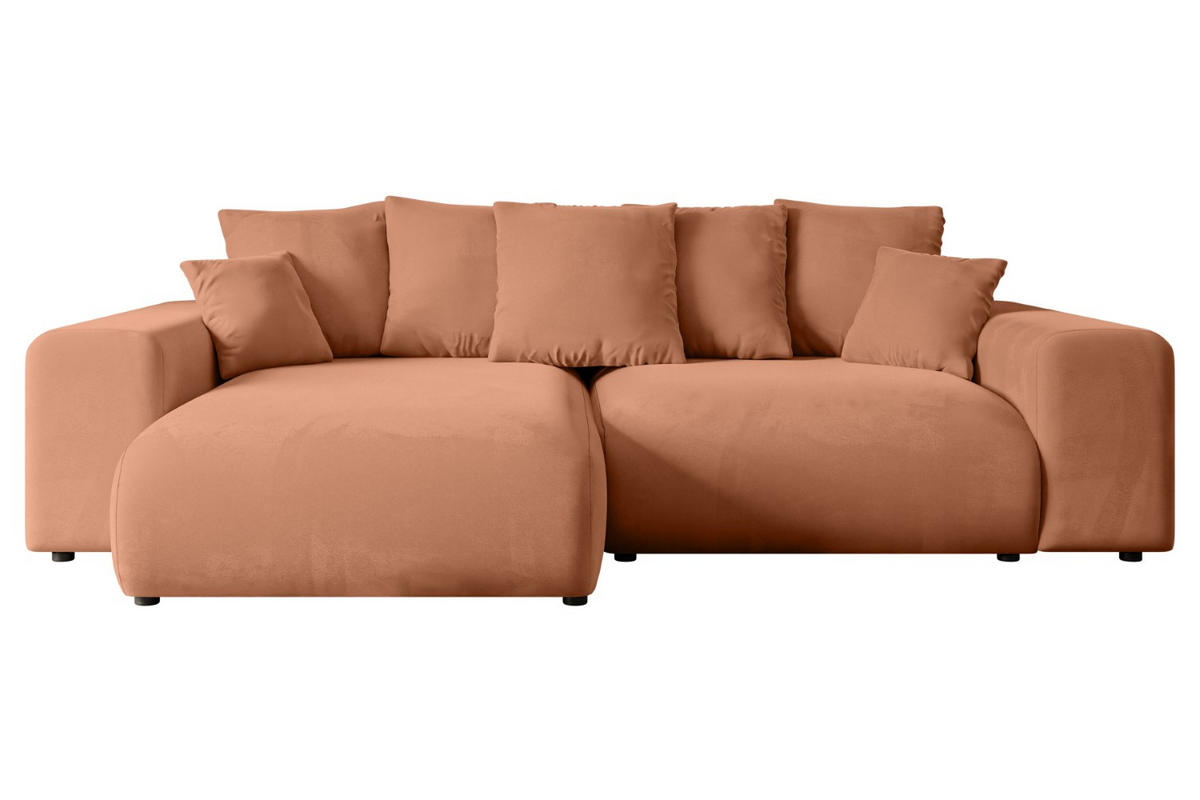 ECKSOFA mit Schlaffunktion und Bettkasten ESKAR-L 256x165x84cm Koralle Velours - Koralle/Schwarz, Holzwerkstoff/Kunststoff (165/256cm) - ALTDECOR