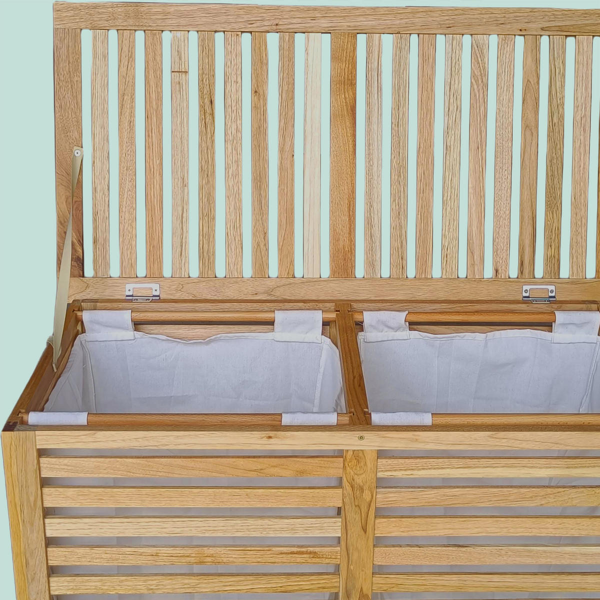 WÄSCHESAMMLER Natur Walnussholz 2 Fächer 150 L - Hellbraun, Holz/Textil (89/67.5/46.5cm) - Relaxdays