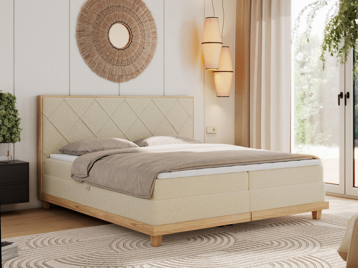 BOXBETT CAICOS 140/200 - Beige Boucle - H4 - Beige, Holz/Textil (140/200cm) - MKS