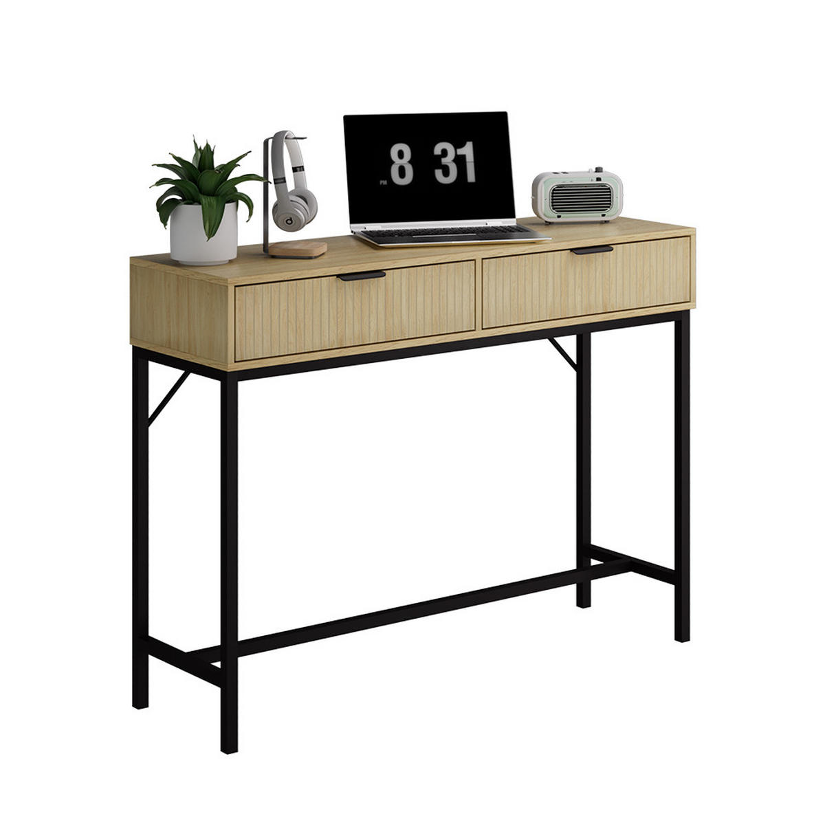 SCHREIBTISCH Lennox Eiche 100 x 30 cm mit 2 Schubladen - Eichefarben/Schwarz, Holzwerkstoff (30/100/75cm) - Vicco