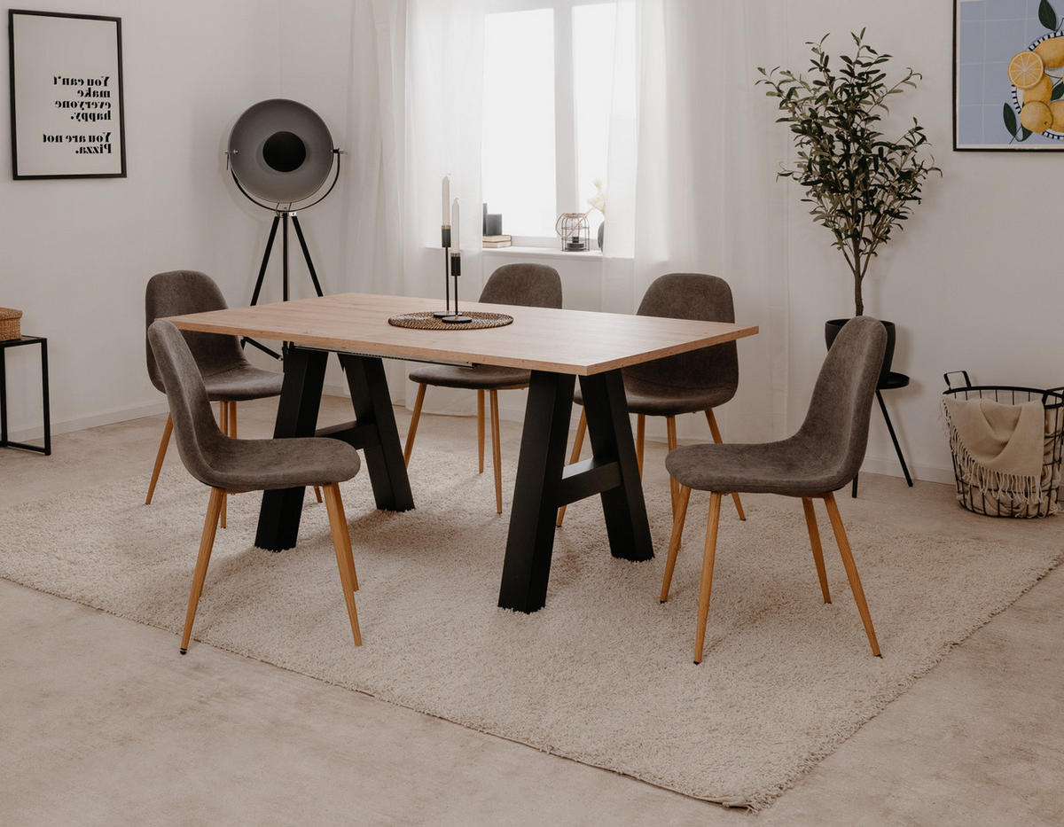 STUHL 4er-Set grau Cord, Esszimmerstuhl mit 4-Fuß-Gestell - Braun/Grau, Textil/Metall (50/83/43cm) - Furn.Design