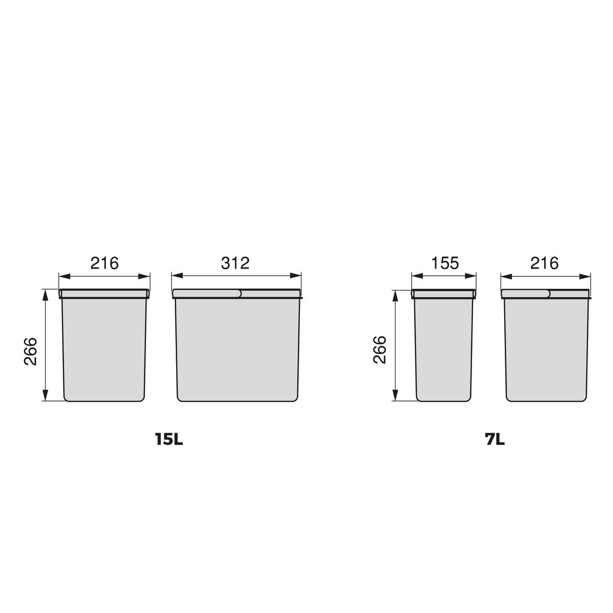 RECYCLINGBEHÄLTER für Küchenschublade, Höhe 266mm, 1x15l, 2x7l, Kunststoff anthrazitgrau 3er-set - Anthrazit, Kunststoff (21.6/27/31.2cm) - EMUCA