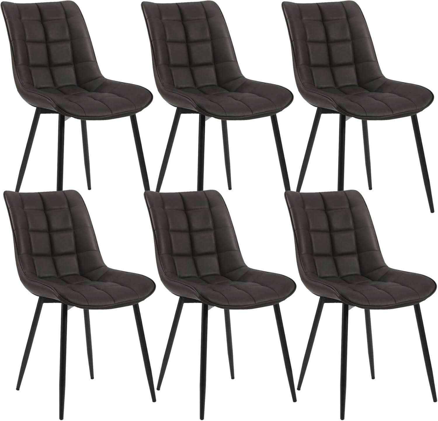 ESSZIMMERSTUHL 6er Set, Sitzfläche aus Kunstleder - Anthrazit/Schwarz, Metall (46.5/85.5/46cm) - Woltu