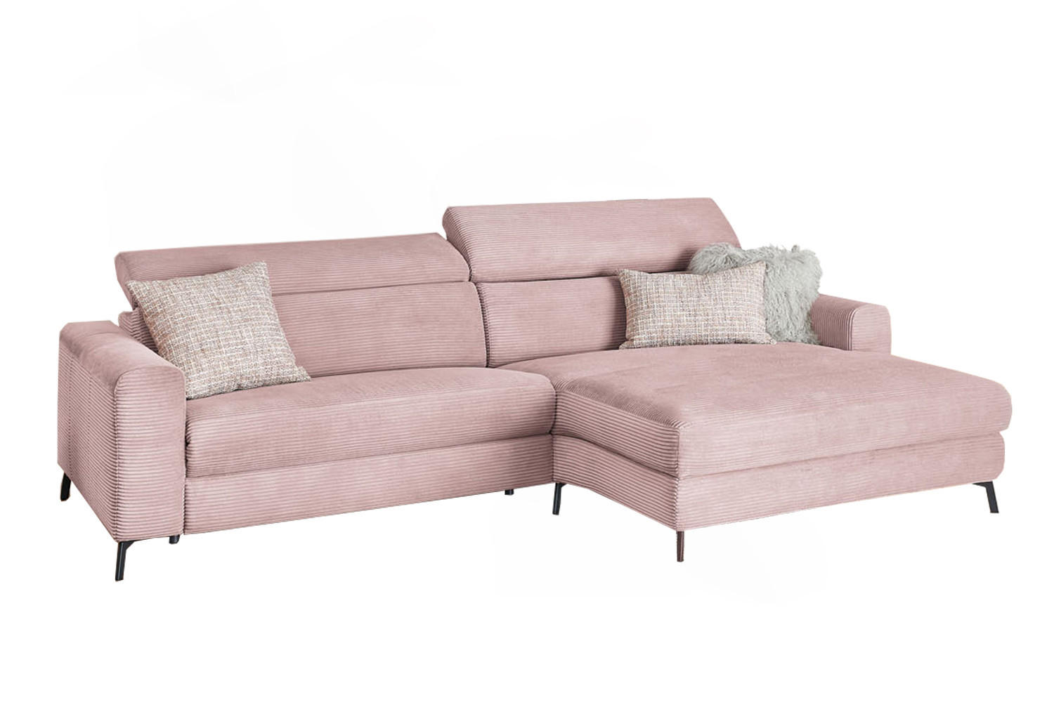 ECKSOFA LAISKA Pink Cord - Pink/Schwarz, Textil/Metall (282/177cm) - KAWOLA